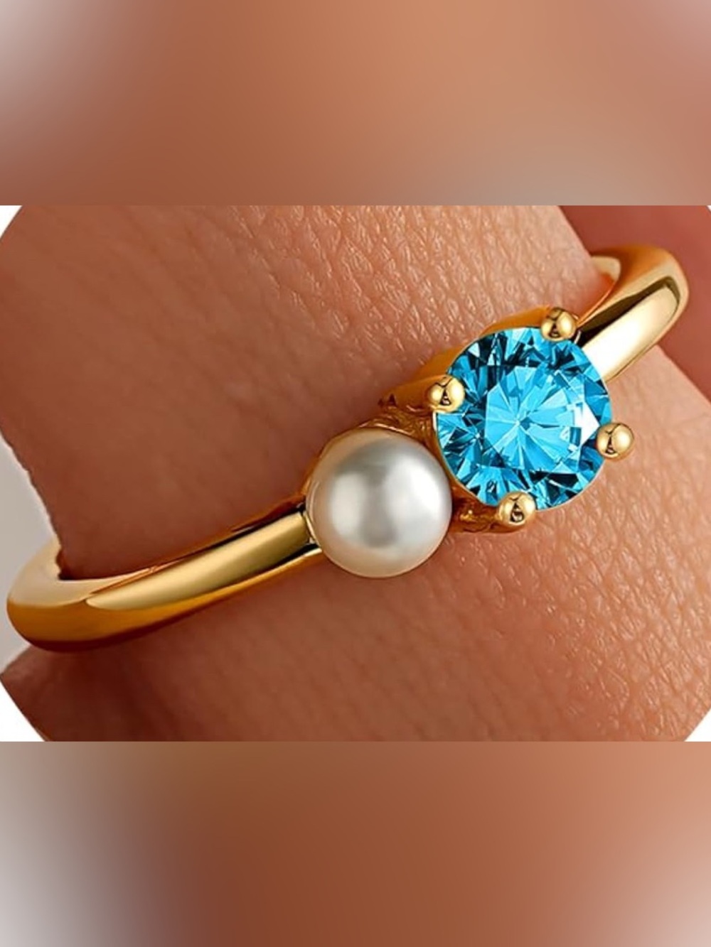 Gorgeous Neiman Marcus 18KT Gold Vermeil Aquamarine Pearl Ring size 8